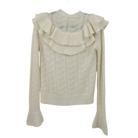 Tularosa Womens Ivory Ruffle Knit Sweater S Wool Bell Sleeve Feminine Soft Girl - Picture 9 of 12